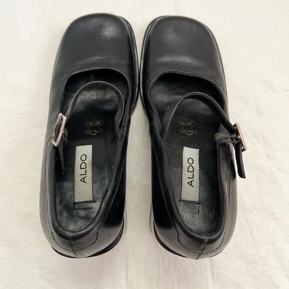 Vintage 90s Aldo shoes mary jane high heels black leather square toe EU 35 5 - Picture 5 of 12